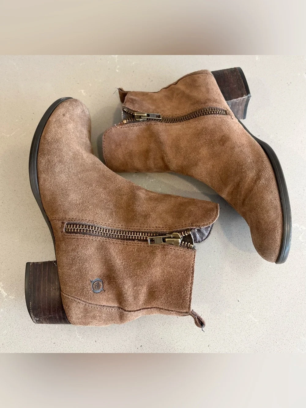 Born Landa Brown Suede Ankle Boots Side Zip Women’s Size 7.5 M